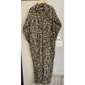 Vintage SAFTBAK Coveralls Frog print Camo Hunting‎ Zip Up I Piece Suit L EUC